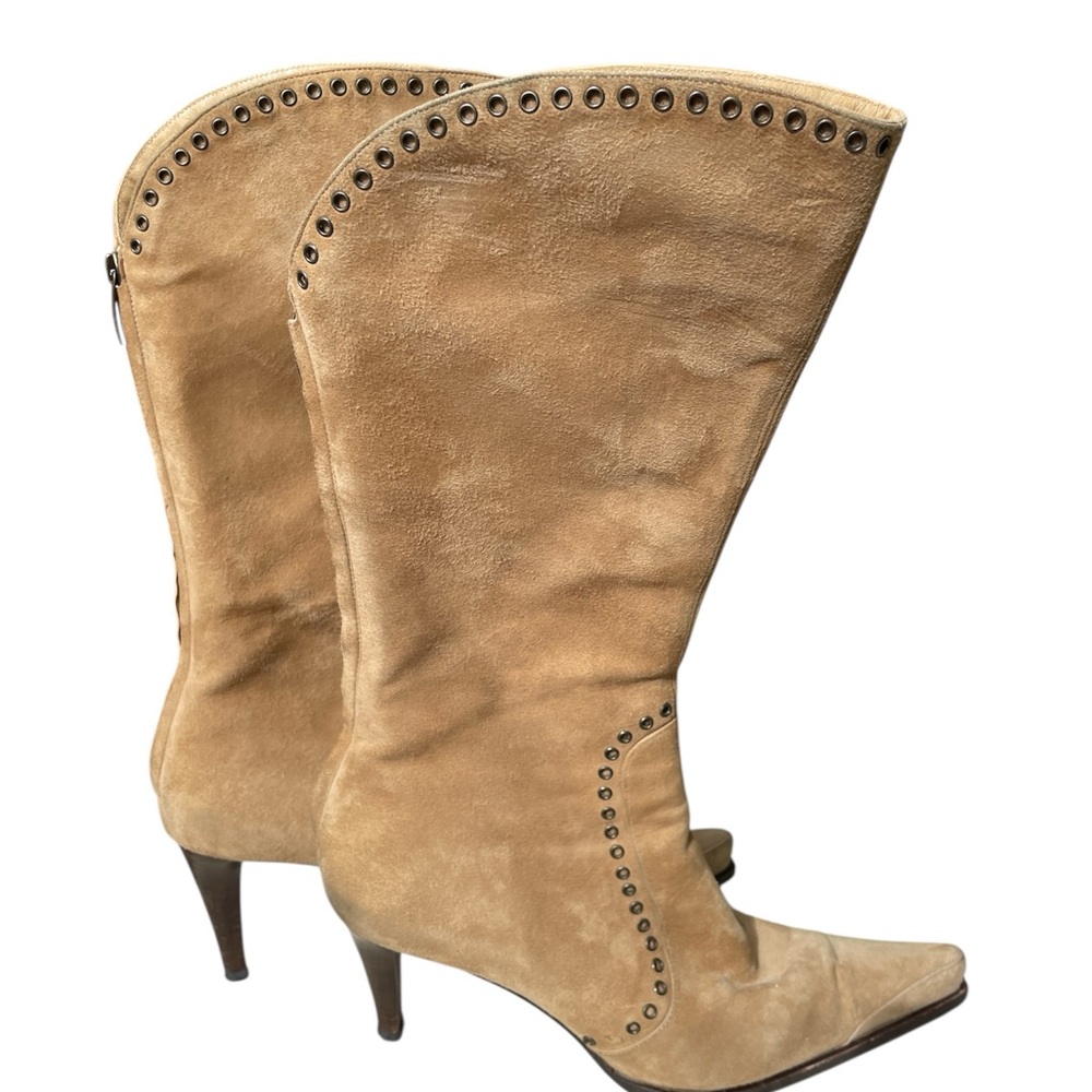Sergio Rossi Camel Suede Studded Heeled Boots